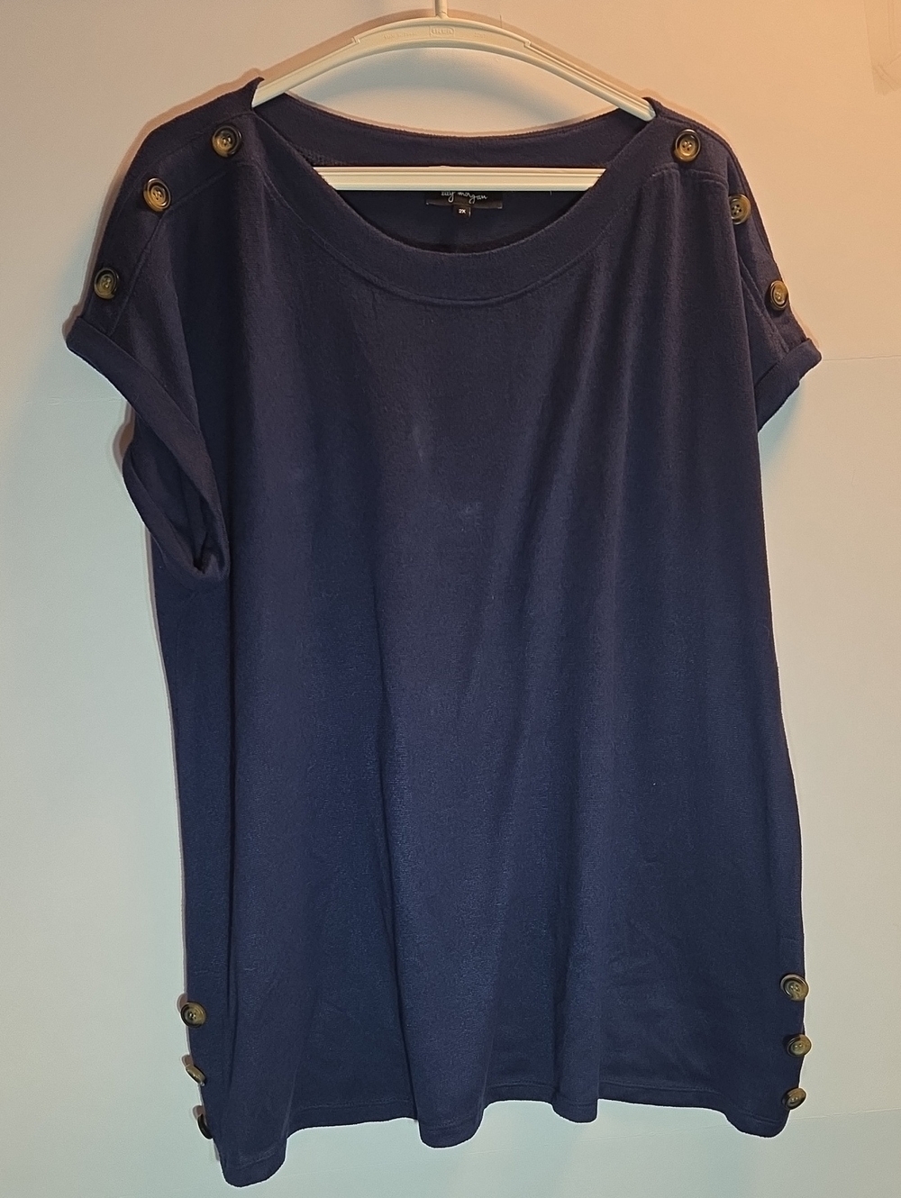 Button-Trim Navy Women’s Tunic Top